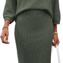 HBQ Women's 2 Piece Sweater Skirt Sets Ribbed Knit Loose Lantern Sleeve Top Midi Skirt Outfit Casual Loungewear Sets, Size M