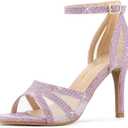 Allegra K Women's Glitter Ankle Strap Purple Stiletto Heels Sandals, 10.5 m US