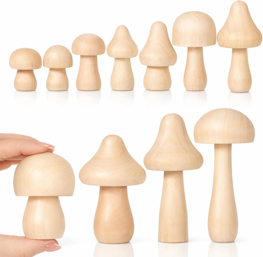 40 Pcs Big Sizes Unfinished Wooden Mushroom, Natural Plain Unpainted Wooden Mini Mushroom Figurines, Wood Mushrooms, Unpainted Art Project Crafting and Fairy Themed Spring Summer Decor