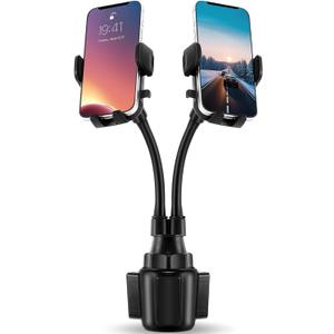 DaisyInner Dual Phone Holder for Car 360 Rotatable Car Mount Long Flexible Neck Adjustable Double Holder Universal Size Fits for Most 2 Phones 2.6"-4.3" Phone (Cradle)