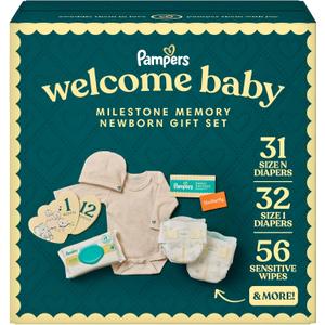 Pampers Gift Set, Disposable Diapers, Sensitive Wipes, & Milestone Gifts