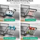 GSlife Expandable Dish Drying Rack for Kitchen Counter, Large Capacity 2-in-1 Rust Resistant Dish Drainer with Swivel Spout and Pull Out Over Sink Extension, 16.7" W x 12.6"-22.4" L, Black