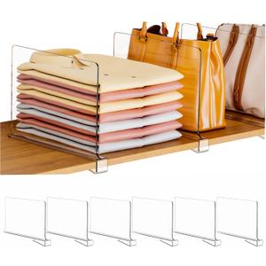 Clear Acrylic Shelf Dividers for Closet Organization - 6 Pack Closet Shelf Divider for Sweatshirt, Towel, Bag, Purse, Clothing, Sweater Organizer, Plastic Dividers and Separators for Shelves and Bedroom