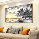 Framed Canvas Wall Art for Living Room Bedroom Office Black and White Beach Wall Art Paintings Pictures Artwork Seascape Sunset Wall Decor 20 * 40inch