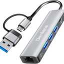 USB C USB 3.0 to Ethernet Adapter, 5 in 2 Gigabit USB Ethernet Hub for Laptop with 4-Port USB-A 3.0 and USBC, 1000Mbps RJ45 LAN Network Adapter Compatible with MacBook/iPad Pro/Phone/Tablet