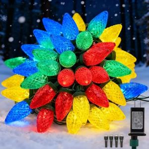 Ucutely C9 LED Christmas Lights Outdoor,33 Feet 50 LED 8 Lighting Modes Waterproof Connectable Christmas String Lights for Outside Roofline Patio Home Xmas Decorations (Multicolored)