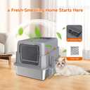 Stainless Steel Litter Box with Lid, High Sided Enclosed Metal Litter Box for Big Cats, Easy Cleaning Anti-Urine Leakage, Non-Sticky Cat Box, Front Entry Top Exit KittyBox, Includes Mat & Scoop