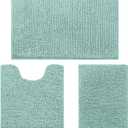 HOMEIDEAS 3 Pieces Bathroom Rugs, Ultra Soft Non Slip Absorbent Chenille Toilet Bath Mat Set (Eggshell Blue)