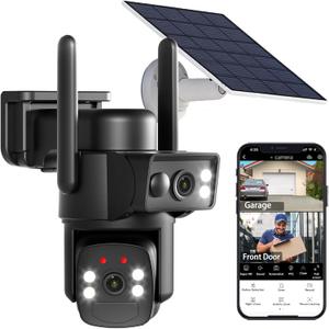 BEENOCAM Dual Lens Solar Security Cameras Wireless Outdoor, 2.4g & 5g WiFi, 360 View Pan/Tilt Home Security Camera with 6MP Color Night Vision/Motion Detection/Spotlight Alarm/2-Way Audio (Black)