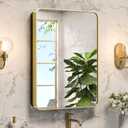 Keonjinn 20"x26" Gold Medicine Cabinet Mirror, Stainless Steel Framed | Stepless Adjustable Shelves, Surface Mount/Recessed, Heavy & Solid, Soft Close with DTC Hinges, Bathroom Medicine Cabinet