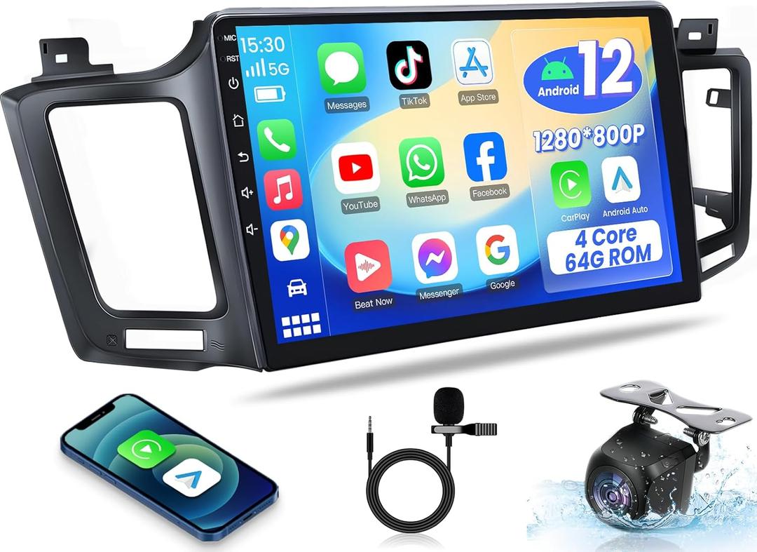 4Core+64G ROM Car Radio for Toyota RAV4 2013-2018: Wireless Carplay&Android Auto for RAV4 Stereo Upgrade with 10.1 Inch 1280 * 800 Touch Screen 5G WiFi Backup Camera GPS Bluetooth FM SWC DSP HiFi