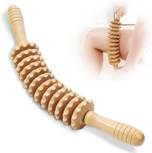 Xokocli Wood Massage Roller Wood Therapy Massage Tools Body Roller Cellulite Roller Fascia Blaster Wooden Massager for Lymphatic Drainage, Maderoterapia, Pain Relief(Curved)