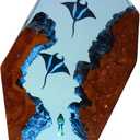 Manta Ray Ocean Resin Lamp, Epoxy Ocean Night Light with Wooden Base, LED Color Changing Table Lamp, USB Powered Dragons Decor, Unique Ocean Gift for Bedroom & Home Office (Manta Ray)