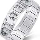 Feraco 3X Magnetic Bracelets for Men Titanium Steel Magnetic Bracelet with 3 Rows Magnets (Gunmetal) (Silver)