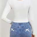 SHENHE Women's Y2K Square Neck Long Sleeve Slim Fit Adjustable Tie Front Cutout Crop Top (White, M)