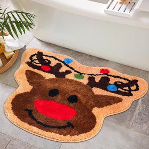 Percozzi Christmas Bath Mat Reindeer Tufted Rug Non-Slip Floor Mat for Bathroom Kitchen Rug Soft Absorbent Cute Bath Mat Floor Carpet Christmas Bathroom Room Decor Xmas Gift 27.6''x 23.6''