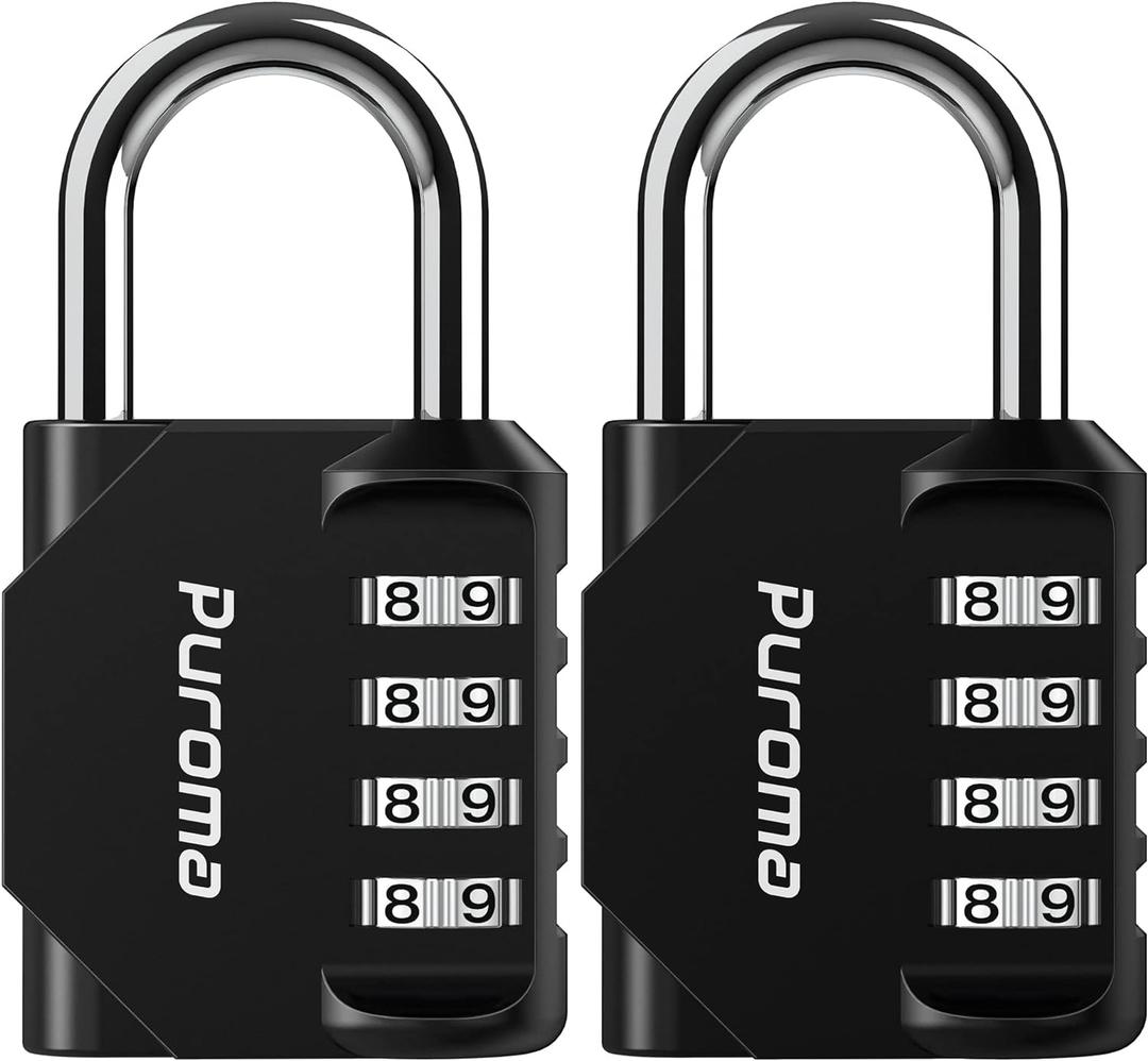 Puroma 2 Pack Combination Lock for Locker 4 Digit Outdoor Waterproof Padlock for School, Gym, Sports, Fence, Toolbox, Gate, Case, Outdoor, Hasp Storage (Black)
