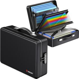 Fireproof Document Box with Fireproof Zipper, Hard Inner Shell Fireproof Document Bag with Lock, Fireproof Water Resistant Important Document Organizer 16 inch Laptop File Briefcase (Black)