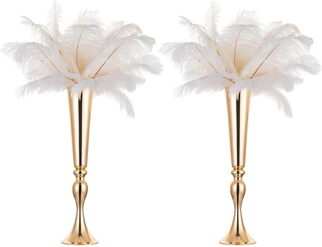 NUPTIO Gold Tall Centerpiece Table: 21.9" Trumpet Vases for Wedding Metal Flower Stand for Party Decorations Set of 2