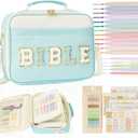 Bible Cover Case for Women Bible Study Supplies Bible Journaling Kit Large Preppy Chenille Letter Bible Tote Bag Carrying Case Christian Gifts for Girls (Blue, Large)