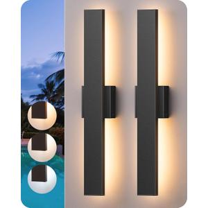 EDISHINE 23.6" Modern Outdoor Wall Lights, 3CCT & 10%-100% Dimmable, IP65 Waterproof, LED Exterior Lighting Fixtures, Linear Outdoor Wall Sconce for Porch, Patio, 2 Pack, Black