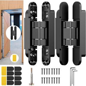 7" Hidden Door Hinge/Invisible Door Silent 180 Degree Swing Hinge 3-Way Adjustable Butt 7 x 2.8 x 1 (Pack of 2) (Black 7 inches)