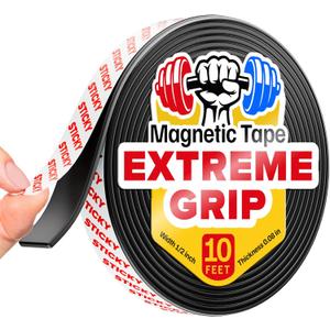 Super Sticky Magnetic Tape (10 feet x 1/2 inch) - Stong Magnet Strip with Adhesive Backing for DIY & Crafts - Easy to Cut and Mount on Fridges, Whiteboards & More