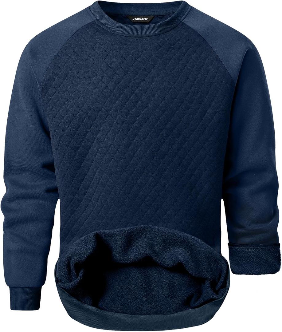 JMIERR Men's 2025 Casual Crewneck Dress Sweatshirts Pullover Fall Fleece Diamond Texture Warm Winter Comfy Long Sleeve #X3