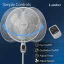Lasko Oscillating Adjustable Pedestal Stand Fan with Timer and Remote for Indoor, Bedroom, Living Room, Home Office & College Dorm Use, 16 Inch, White, 1646, 47 In. Tall