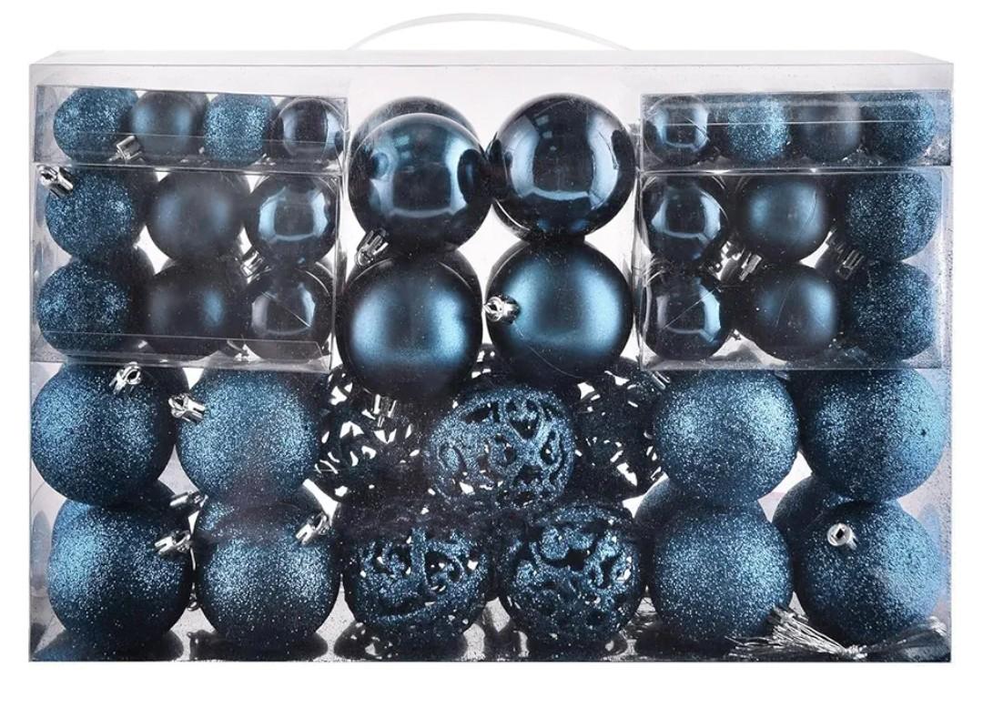 Christmas Balls Tree Ornaments Set, Shatterproof Xmas Decorations Set with Reusable Hand-held Gift Package for Holiday Indoor Tree Decor (100, Navy Blue)