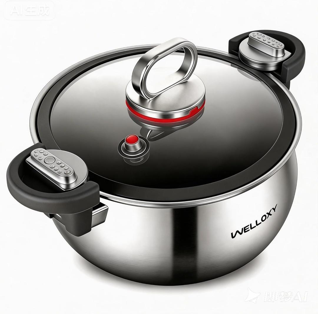 WELLOXY Stainless Steel Stock Pot with Tight-Fitting Lid for Faster Cooking - 7.5 Qt Heavy-Duty Stew Pots for Soup Pasta Gumbo with Stay-Cool Handles, Non-toxic Healthy Cookware, Induction Compatible