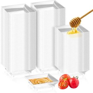 100 Pcs Mini Dessert Plates, 2.4'' Clear Disposable Small Plastic Tray, Mini Plastic Dish for Sauce, Dessert, Fruit or Appetizer (Style 2)