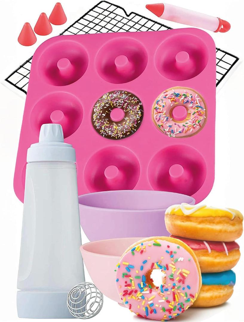 Dippin'Donutz Nonstick Silicone Donut Pan - Deluxe Baking and Decorating Supplies Bundle. Including Doughnut Maker Molds, Mixing Bottle, Cooling Rack, Dipping Bowls And Icing Decorating Pen Dippin'Donutz Nonstick Silicone Donut Pan - Deluxe Baking and Decorating Supplies Bundle. Including Doughnut Maker Molds, Mixing Bottle, Cooling Rack, Dipping Bowls And Icing Decorating Pen