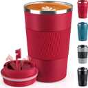 Coffee Mug 12oz - Insulated Coffee Travel Mug Spill Proof with Leakproof Lid Vacuum Stainless Steel Thermos Coffee Tumblers to GO, Reusable Coffee Cup for Men and Women for Hot & Cold Drinks (B-Red,380ML)