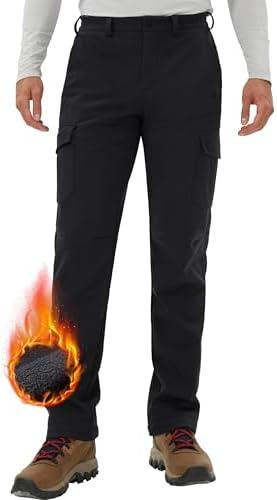 Pioneer Camp Men's Snow Ski Pants Waterproof Fleece Lined Outdoor Softshell Insulated Cargo Hiking Winter Pants Snowboard Size L, Black