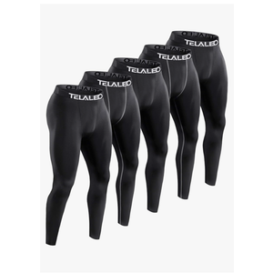 TELALEO 5 Pack Men's Compression Pants for Workout, Running, Basketball - Sports Baselayer Leggings, Size M