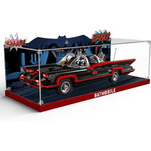 Acrylic Display Case for Lego DC Batman: The Classic TV Series Batmobile, Dustproof Display Box Compatible with Lego 76328 (ONLY Box, NOT Model) Clear Acrylic Plate with Base & HD Painted