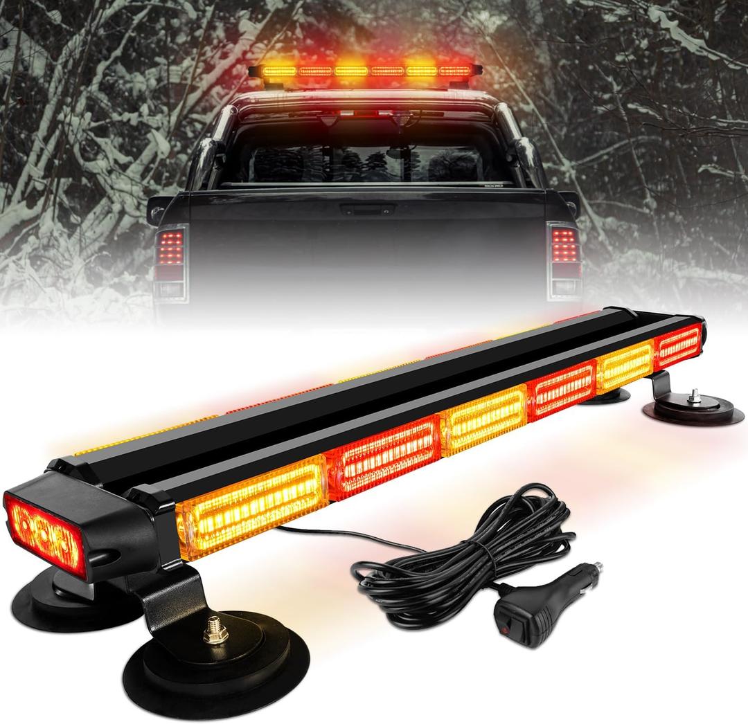 ASPL 26inch 126 LED Rooftop Emergency Strobe Lights Bar Double Side Flashing Safety Warning Traffic Advisor Light Bar Hazard Snow Plow Light for Work Trucks Vehicles Construction Tow Pickup(Amber/Red)