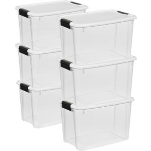 Sterilite 6-Pack 30 Quart Ultra Latch Box, Clear Storage Organizer Bins with Latching Lids - Stackable Plastic Containers for Home Organization in Garage, Attic, Basement, and Closet