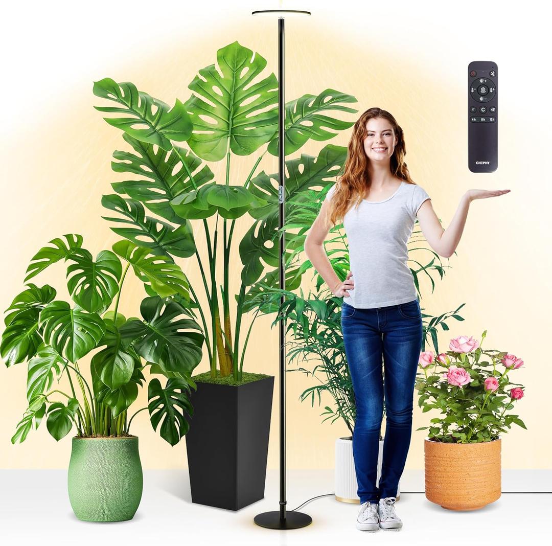 chiphy Grow Lights, 85" Full Spectrum Plant Light for Indoor Plants, 4/8/12H Timer, 40W Grow Lamp, 10 Dimmable Brightness, Height Adjustable, Ideal for Large Tall Plants (85'' with Remote)