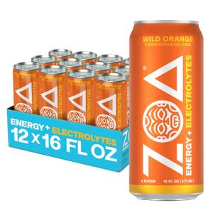 ZOA Zero Sugar Energy Drink, Wild Orange, 12 Pack, 16 Fl Oz Cans, BBD AUG 04/26