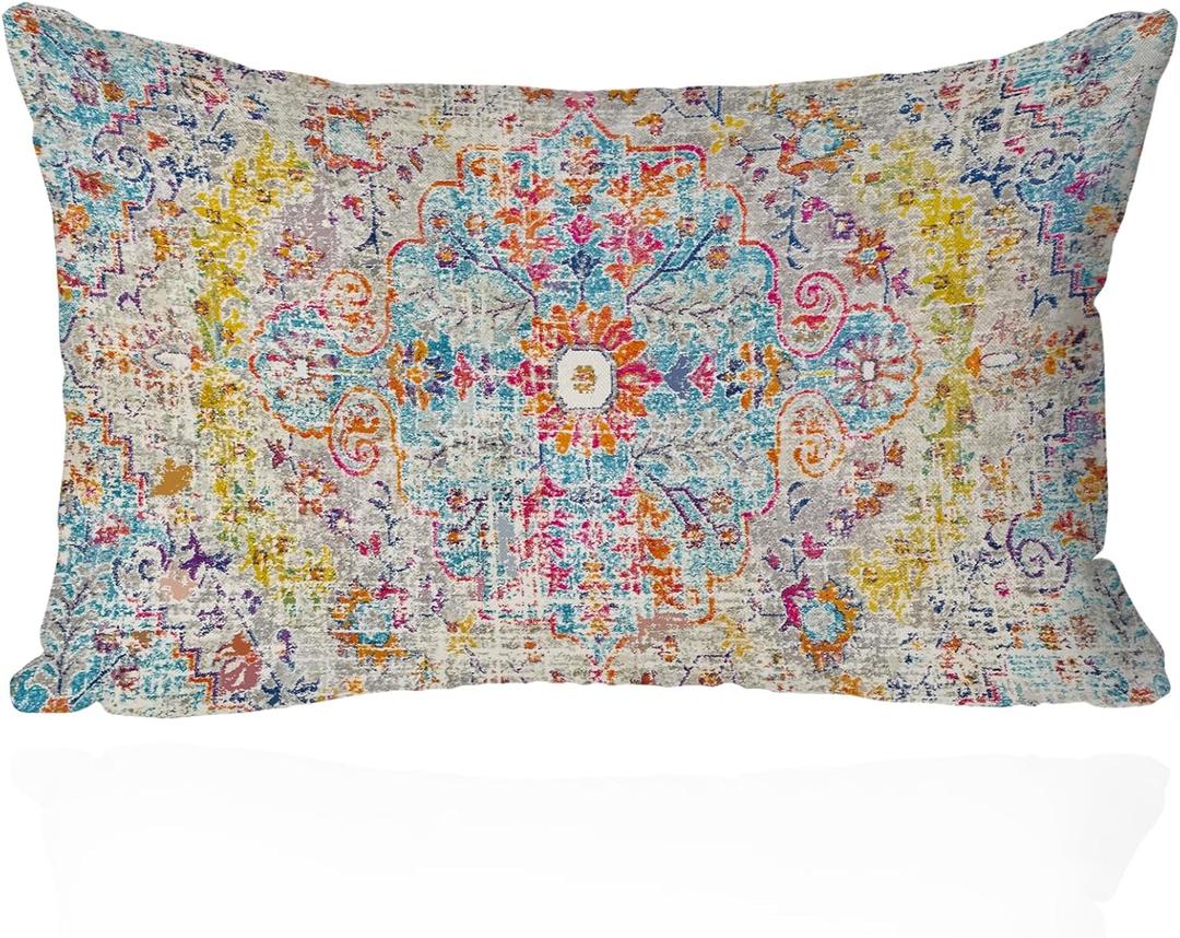 Ethnic Bohemian Pillow Covers 12X20 Inch Turkish Carpet Tribal Pattern Pillowcase Super Soft Oriental Decorative Cushion Covers for Living Room Bedroom Bed Cushion Outdoor (Multicolor)