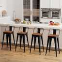Bar Stools Set of 4 Metal Bar Stool Counter Height Bar Stools 26" Black Modern Bar Chairs with Back and Wooden Seat Bar Stool Counter Height