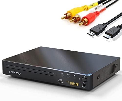 DVD Players HDMI for TV, LONPOO Compact Multi Region DVD CD Player with Full HD Picture Quality, Anti-Skip, No Picture Freeze, Noise Cancellation, Microphone Port, USB Playback, HDMI & AV Cable Included