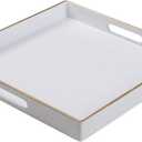 MAONAME 13" Decorative Tray, White Serving Tray with Handles, Coffee Table Trays, Square Plastic Trays for Ottoman, Bathroom, Kitchen