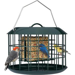 Kingsyard Squirrel Proof Suet Feeder, Cage Bird Feeders for Outdoors Hanging, All Metal, Double Suet Cake Capacity, Tray & Weatherproof, Green