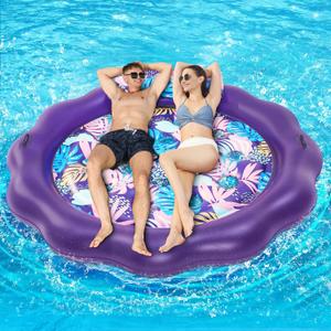 Inflatable Pool Float, OkSUWATER 78" x 78" Pool Floats for Adult Heavy Duty with Headrest and Grab Handles, Cooling Pool Floatie Bed for Summertime Pool, River, Beach, Outdoor Water Party（Purple-XXL）