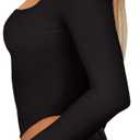 REORIA Womens Trendy Sexy Square Neck Long Sleeve Backless Y2K Going Out Boned Bustier Corset Crop Tops (Medium, Black)