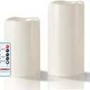 5plots 4"6" 8" Large Outdoor Waterproof Flameless Candles Ivory White with Timer & Remote, Battery Operated LED Flickering Pillar Candles for Patio Porch Halloween Christmas Lantern, Set of 2