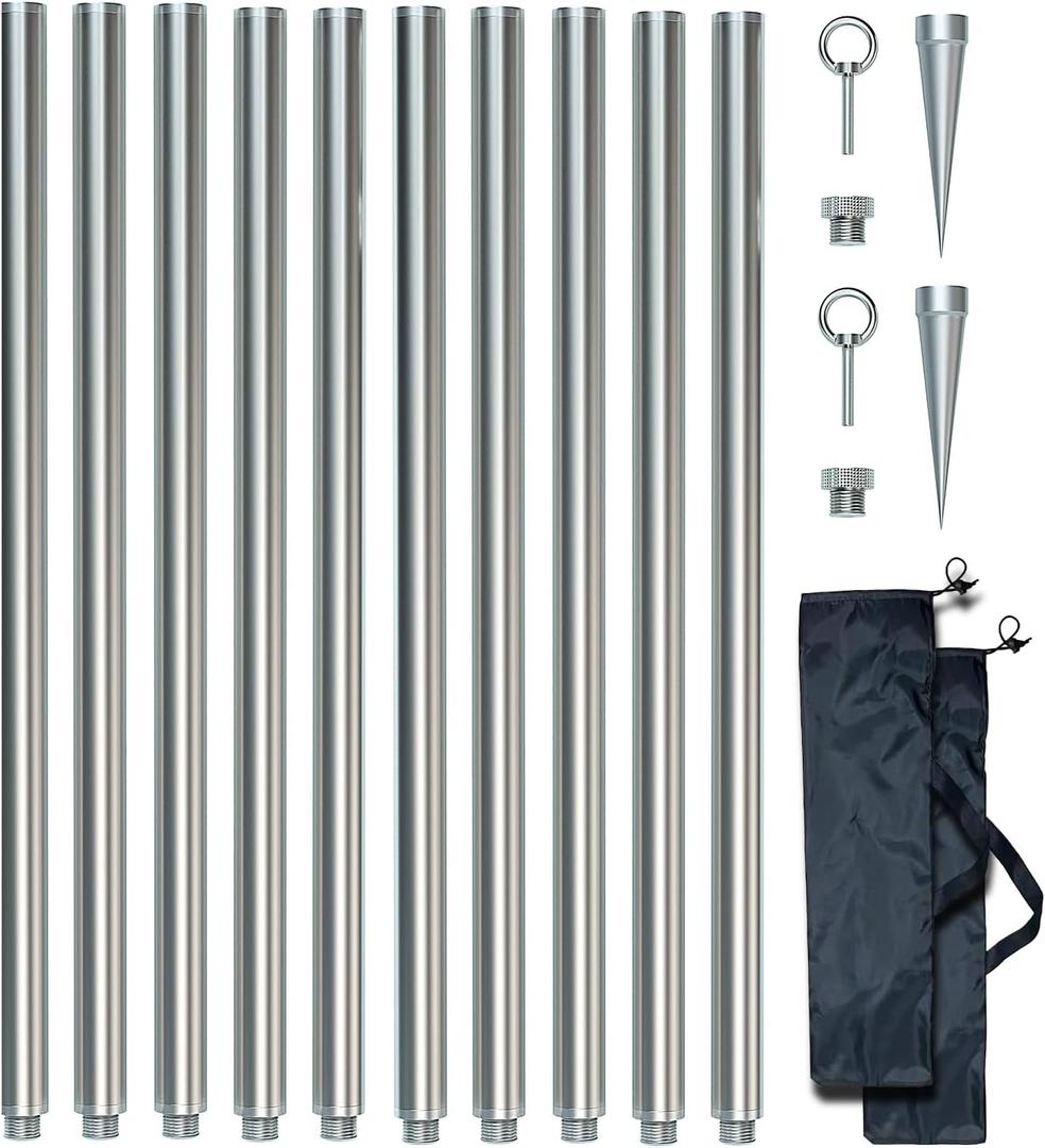 Heavy Duty Sun Shade Poles, Shade Sail Poles, Screw in Poles for Sun Shades Outdoor, 9 Ft Sun Shade Pole Kit for Ground Soil Backyard Suitable for Tarp, Awning, Canopy, 2 Packs, Large